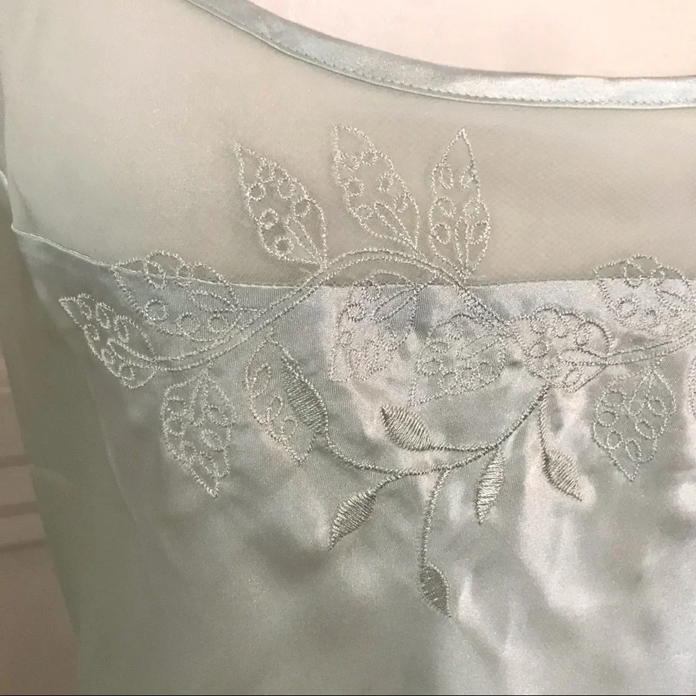 Slip Dress in Mint - Flowy like Satin - with Sheer Neckline Feature M - Picture 7 of 15